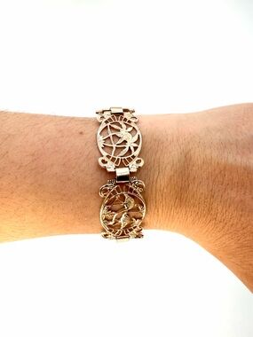 Vintage West Germany Filigree Panel Bracelet Birds Tropical Gold Tone